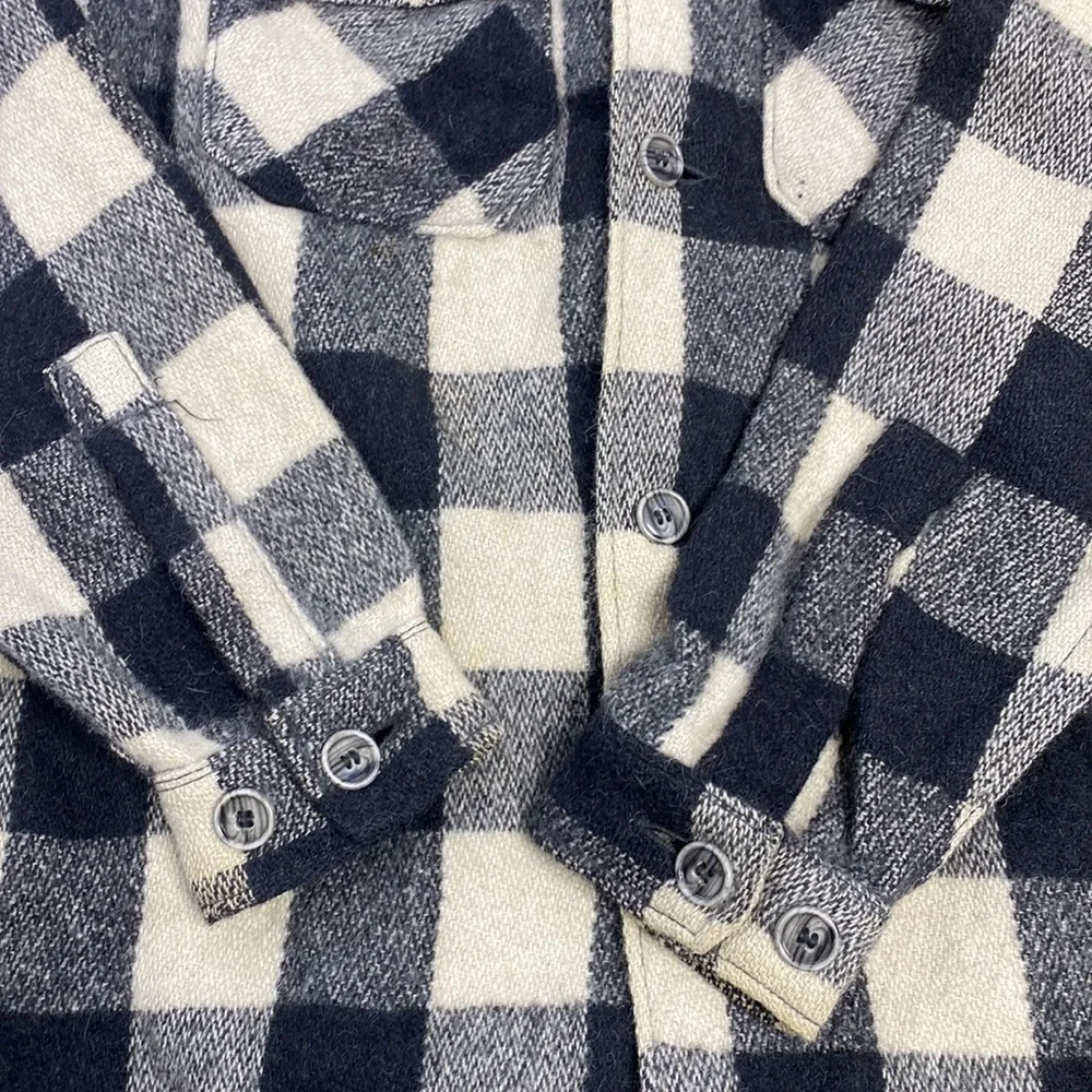 Vintage Jim Penney Sportwear Wool Button Up Shirt Jacket Black White Rare